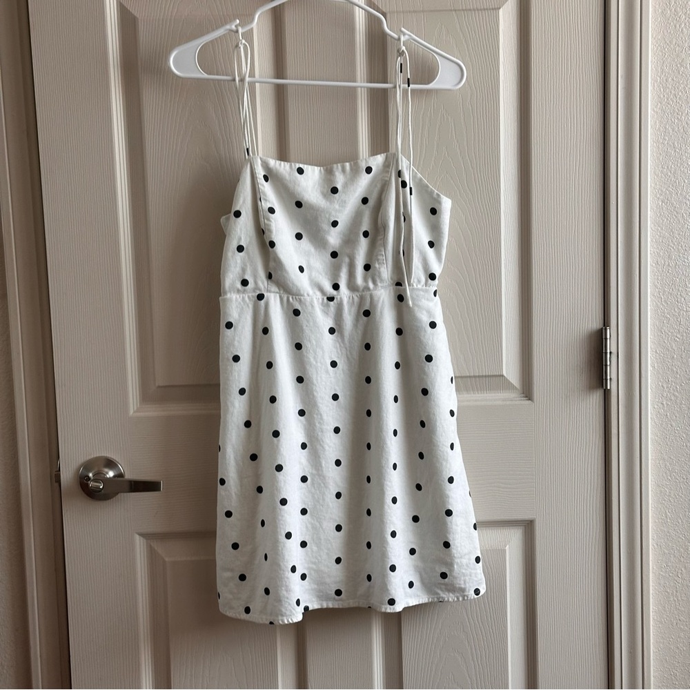 Old Navy White Polka Dot Linen Blend Mini Dress Women’s Size Medium Petite